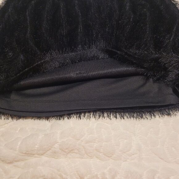 Kardashian Kollection Soft Fringe Mini Skirt Black Lined Side Zip KKW Large - Picture 8 of 15